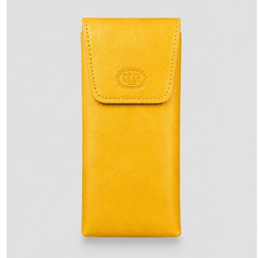 Crap Eyewear Mustard Yellow Vegan Leather Sunglasses Case Magnetic Closure Logo